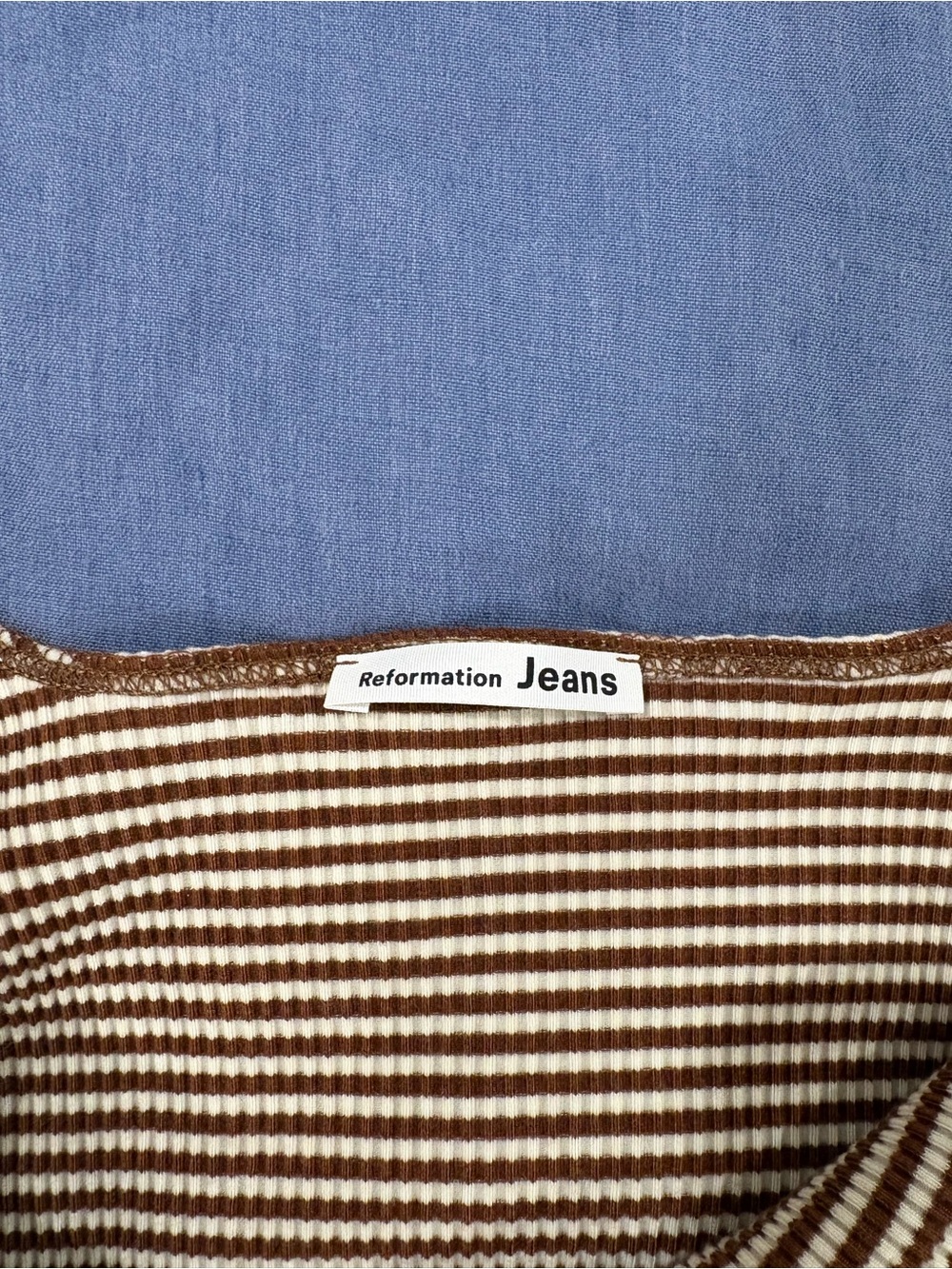 Reformation Brown and White Striped Ribbed Tank Bodysuit - Picture 3 of 5